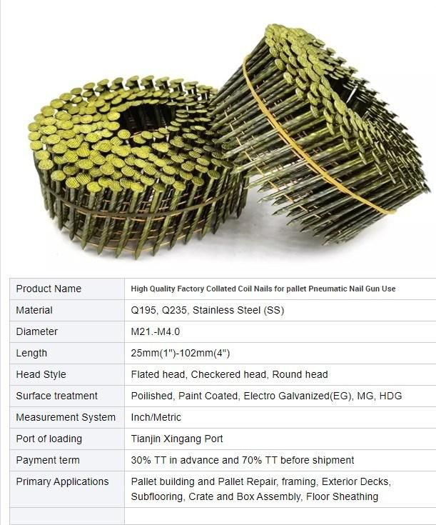 Collated Screw Ring Helical Shank Wire Coil Nails for Wood Pallet Pneumatic Nail Gun Use