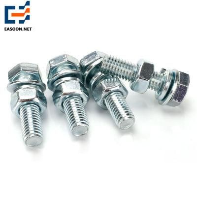 Galvanized Hex Cap Bolt with Flat Washer &amp; Spring Washer and Nut Grade 4.8 HDG Hex Bolt and Nut Blue Zinc Plate Bolt Made in China