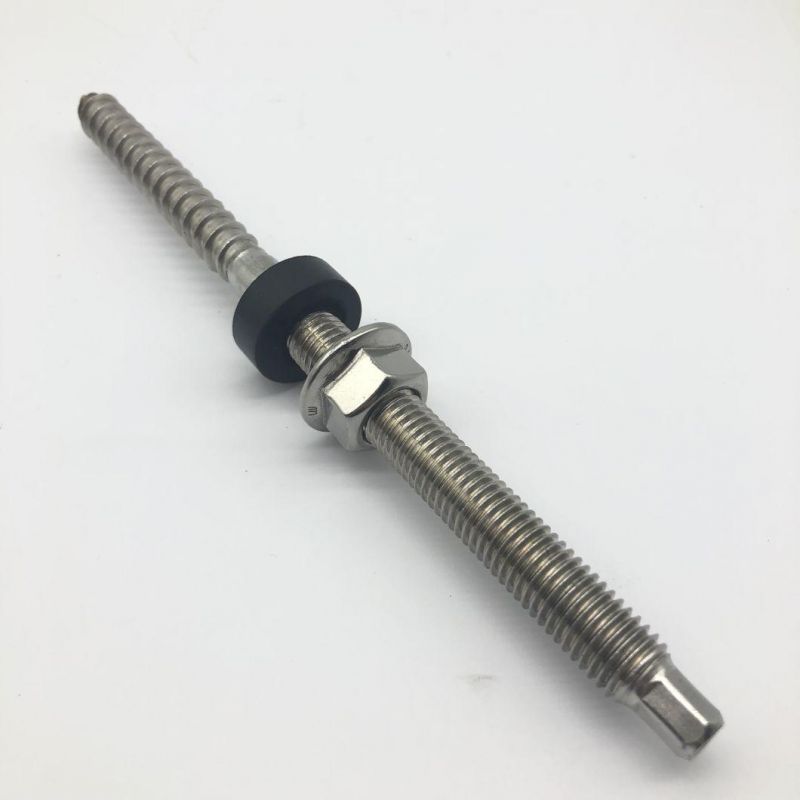 SS304 M10X200 Double Head Dowel Screw for Solar Roof Mounting SS304 Ground Screw