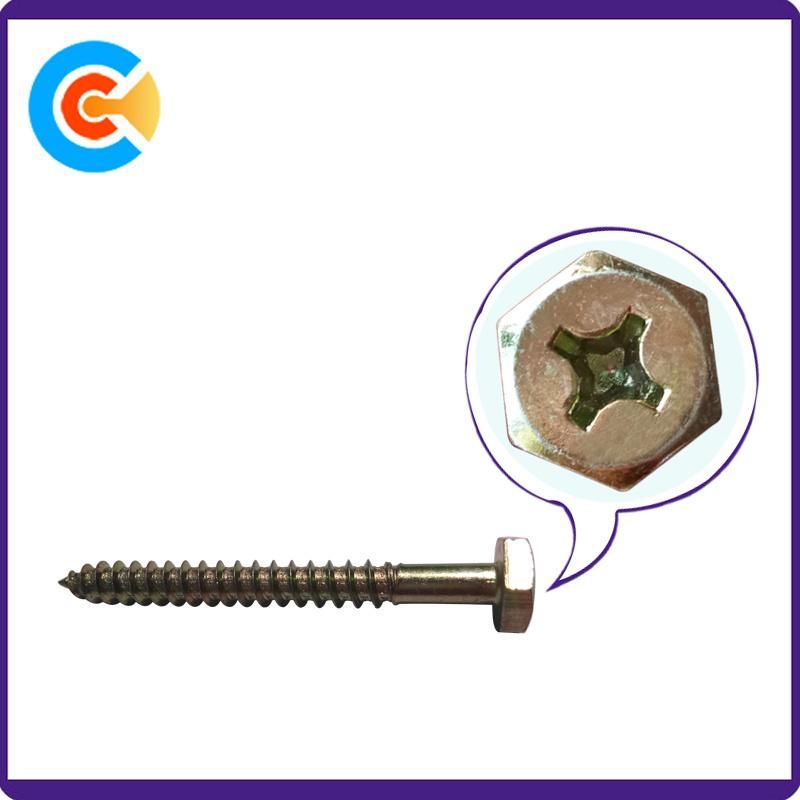 Carbon Steel M6 X 60 Hexagon Head Cross Slot Screw Outside Hexagonal Wood Screws