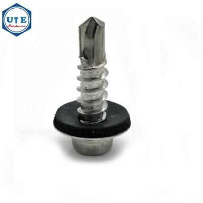 Stainless Steel DIN7504-K Hex Head Washer Self-Drilling Screw with Black EPDM Bond Washer/Self Tapping Roofing Screw