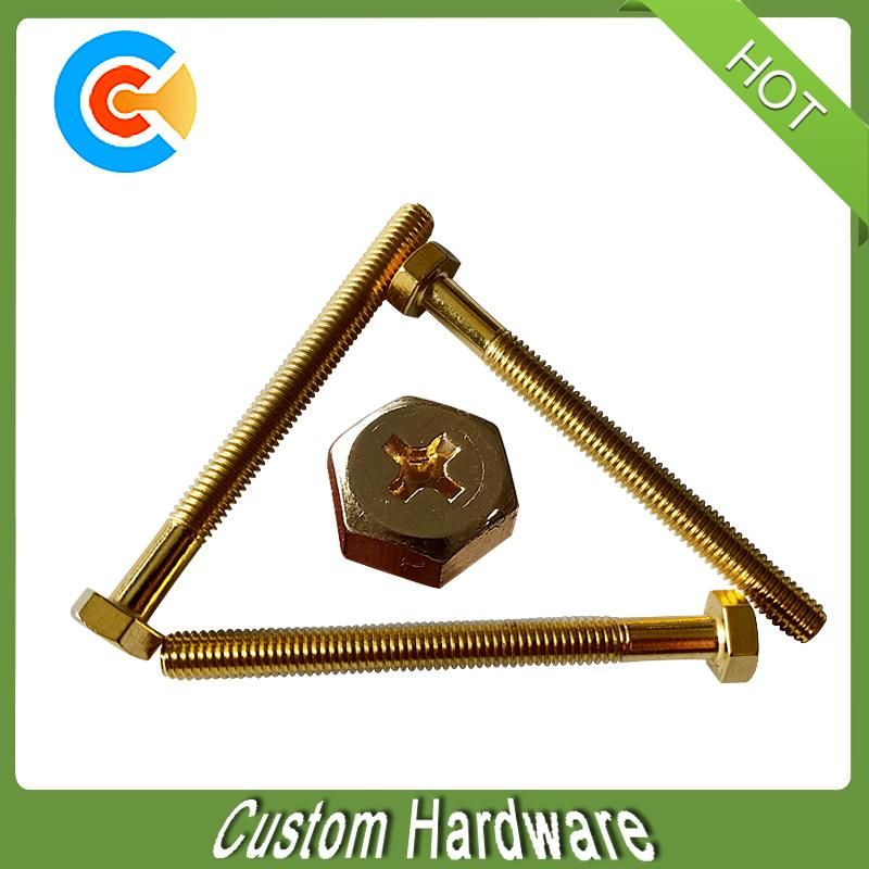 Carbon Steel Gold Plated Phillips Hex Washer Head Machine Screw