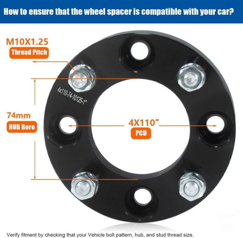 4X110 ATV Wheel Spacers with 1" 74mm Hub Bore 10X1.25 Studs