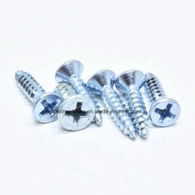 Cross Flat Head Self Tapping Screw with Blue Zinc Plated