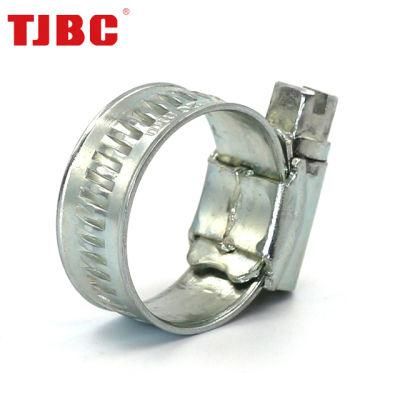 Adjustable Non-Perforation Worm Drive Zinc Plated Steel British Type Hose Clamp with Riveted Housing for Automotive, 70-90mm