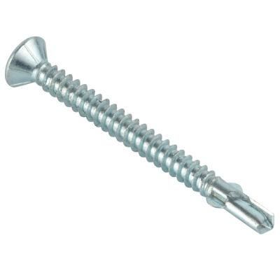 Phill #2 Flat Head Self Drilling Screw, with Wings, Dacrotized/Zinc Plated
