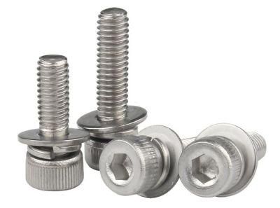 304 Stainless Steel Cylindrical Head Hexagon Socket Three Combination Bolt with Gasket Spring Washer Screw Combination Bolt M12-M16