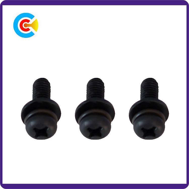 Black Zinc Steel Cross/Phillips Pan Head Screws with Washer