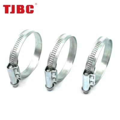 12mm German Type Galvanized Iron Worm Drive Hose Clamp Without Welded Housing, Adjustable Non-Perforated Pipe Tube Clip, 190-210mm