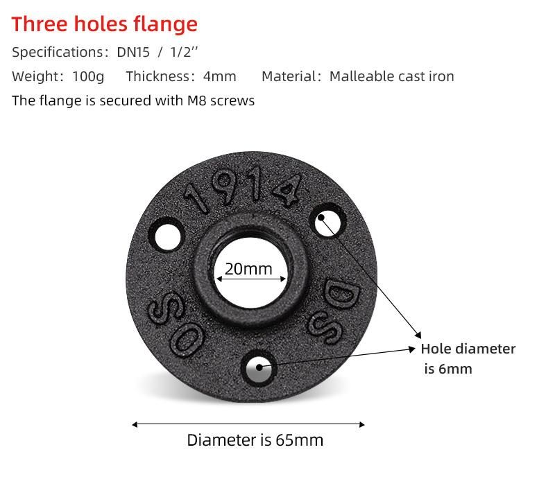20mm Malleable Threaded Floor Flange Iron Pipe Fittings Wall Mounted Flange for Industrial Pipe Bathroom Towel Bar