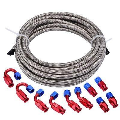 16FT 6an 3/8&quot; Stainless Steel Braided PTFE E85 Transmission Gas Oil Fuel Hose Fittings Kit