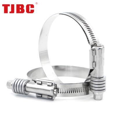 High Pressure W2 Stainless Steel Heavy Duty American Type Constant Tension Hose Tube Clamp, 15.8mm Bandwidth, 184-206mm