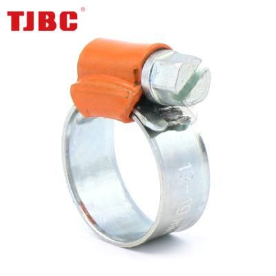 W1 Galvanized Iron British Type Worm Drive Hose Clamp with Color Tube Housing for Automobile Engine, 26-38mm