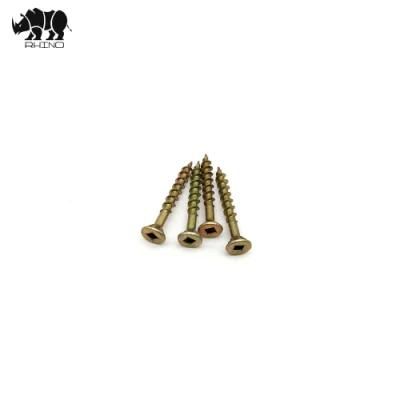 Square Drive Flat Head Chipboard Screw with 6 Ribs Partial / Full Thread Yellow Zinc Plated Factory Manufacturer