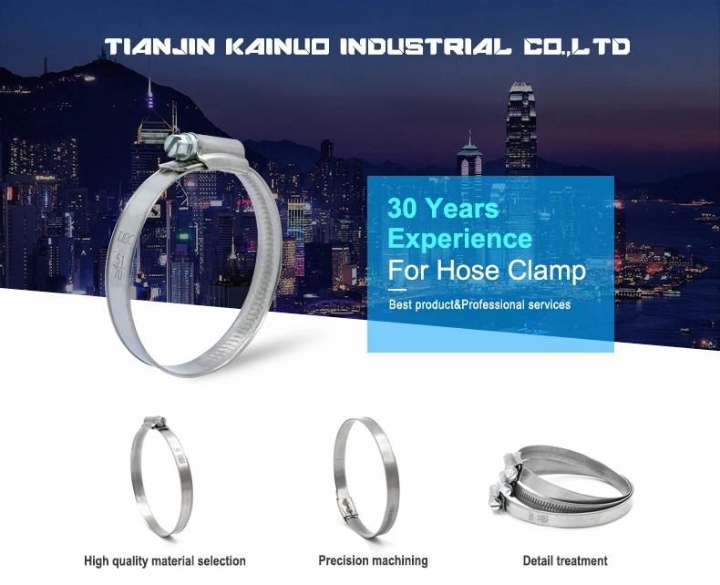 304 Stainless Steel Worm Drive Adjustable Non-Perforation British Type Rubber Hose Clamp with Welded Housing, 120-140mm