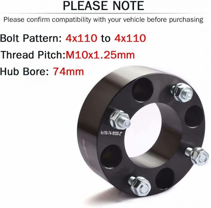 4X110 ATV Wheel Spacers with 2 Inch 74mm Hub Bore 10X1.25 Studs