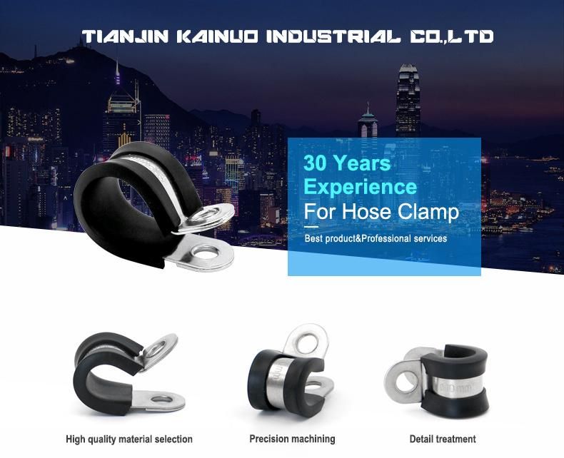 EPDM Plated Steel Marine Grade Stainless Steel Coated Fixing Rubber Lined Saddle Pipe Hose Clamp Cable Wire P Type Style Clip for Shock Absorption Antirust