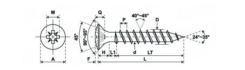 Phillips Drive Oveal Raised Countersunk Head Black Pholsphted Furniture Hinge Tape Screw/Wood Screws
