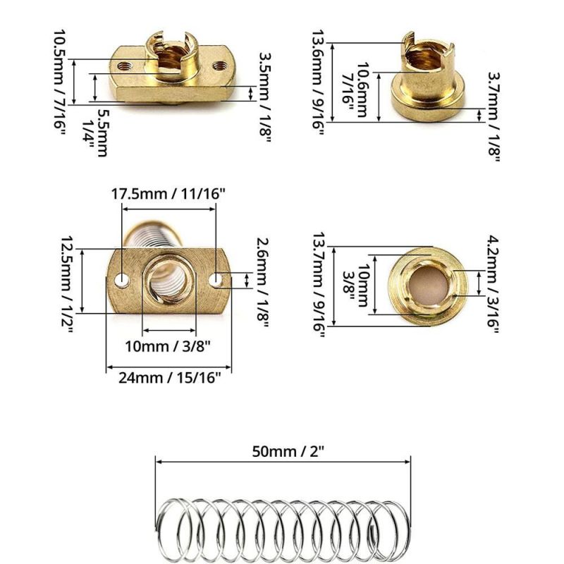 Olearn T8 Anti-Backlash Spring Loaded Nuts Elimination Gap Nut for 3D Printer