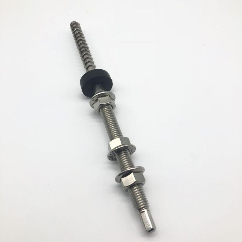 SS304 M10X200 Double Head Dowel Screw for Solar Roof Mounting SS304 Ground Screw