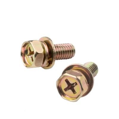 Color-Zinc Plated Cross Recess Hexagonal Head with 2 pcs Washer Bolt GB9074