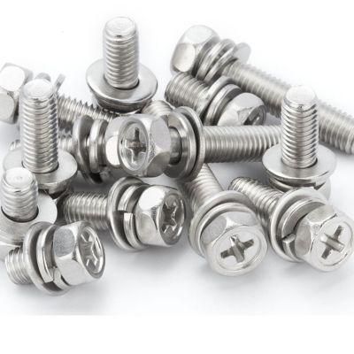 Phillips Pan Head Double Washer M3 M4 M5 M6 Cross Recessed Pan Head Screws Combine with Spring Washer and Plain Washer