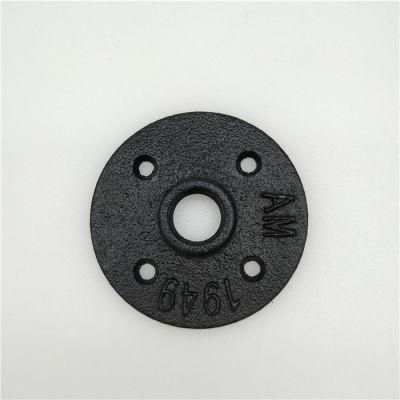 Black Pipe Fitting 1/2, 3/4 and 1 Inch Four-Hole Malleable Black Color Iron Floor Flange for Home Decoration