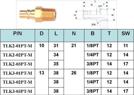Misumi Standard Mold Brass Male Adapter with Internal Hex