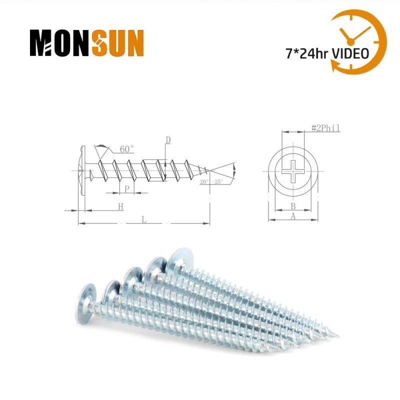 Flange Wafer Head pH#2 Drive Blue Zinc Plated Actuation pH Full Thread Self Tapping Profile Connection Screw for Drywall