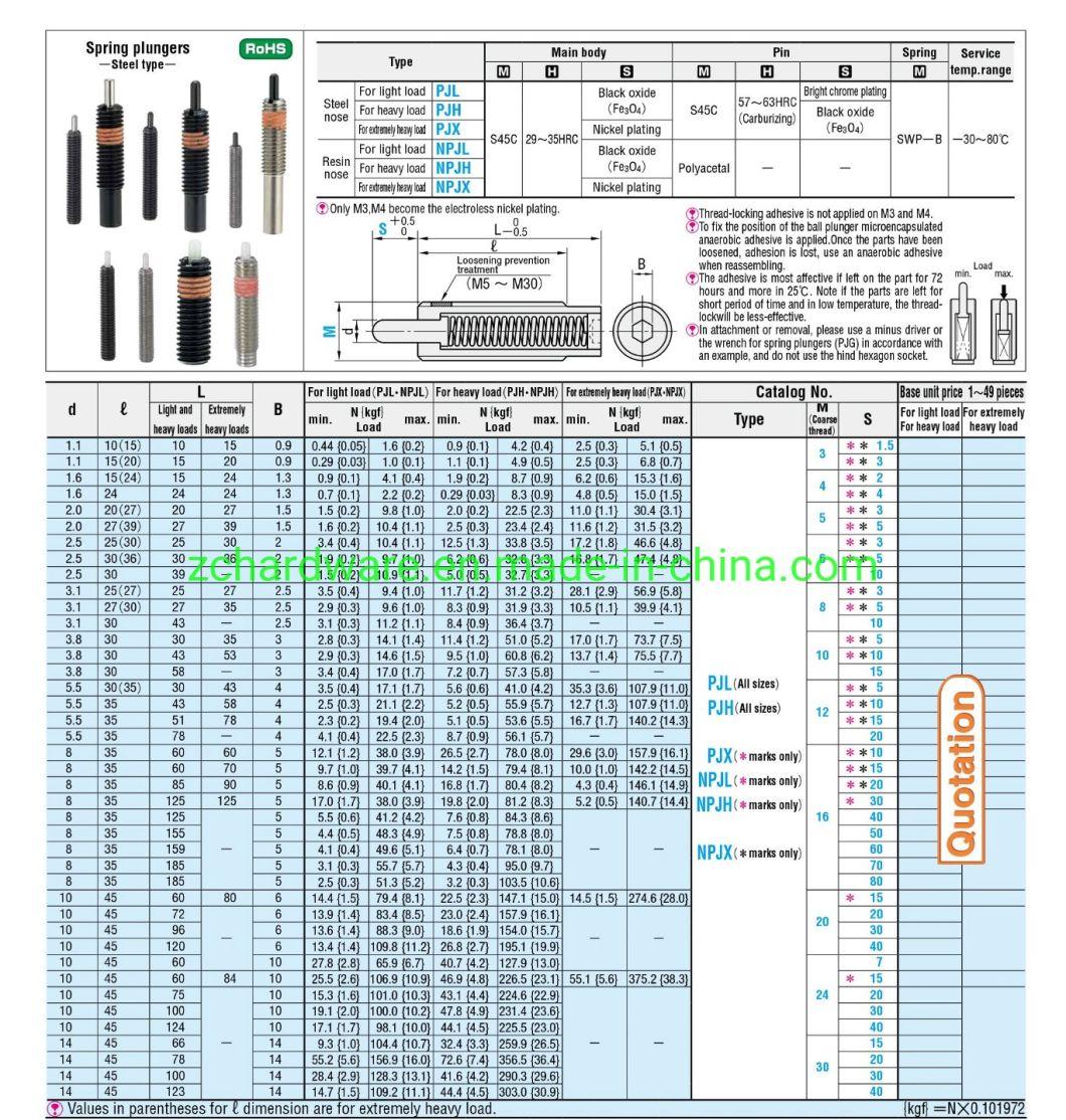 Standard Steel Spring Plunger Spring Loaded Pin Plunger Spring Pin Plunger