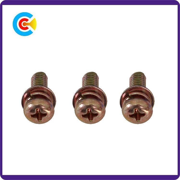 DIN/ANSI/BS/JIS Carbon-Steel/Stainless-Steel Spring Washer Combo Pan Head Screws