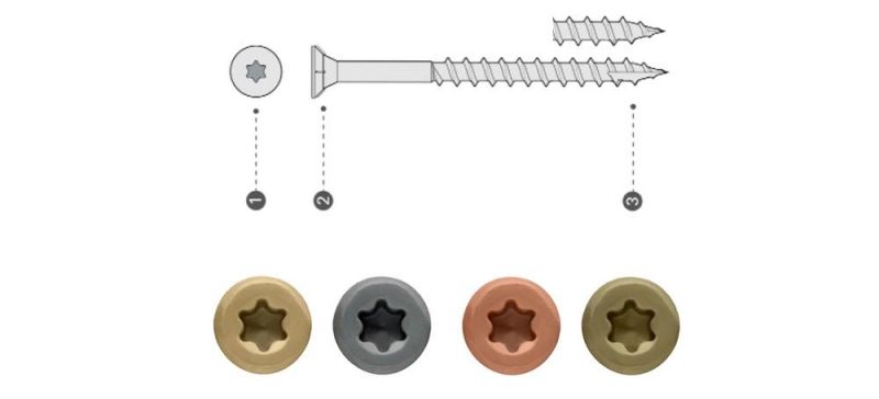 Yellow/Brown /Tang/Green Ruspert Coating Deck Screw/Flat Coutnersunk Head Torx 6-Lobe Drive Outdoor Wood Screws