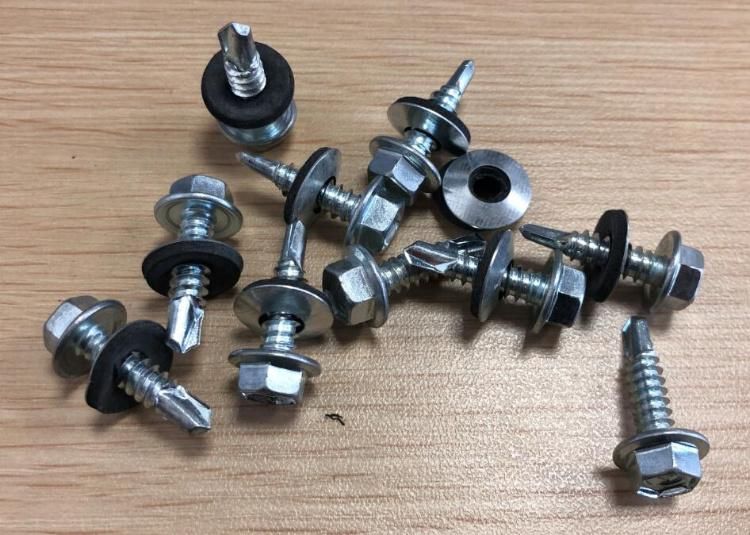 6.3X25mm Hex Washer Head with EPDM Washer Zinc Plated Self Drilling Screws DIN7504K