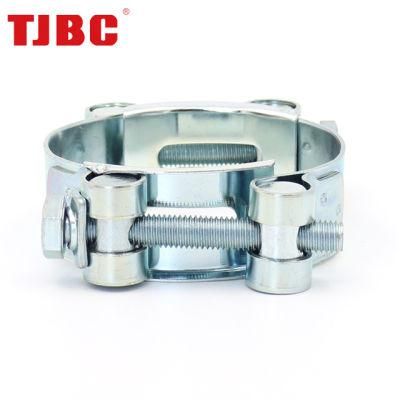 Adjustable Worm Drive W1 Zinc Plated Steel Heavy Duty Hose Clamp with Double Bolts for Fuel Gas Exhaust Piping, 162-174mm