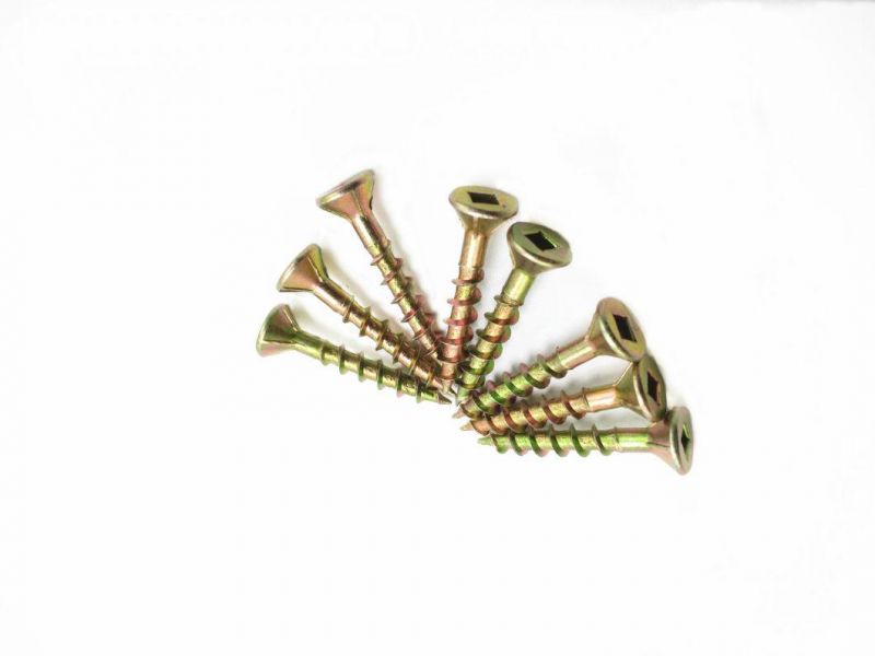 Square Head Chipboard Screw with 4 Ribs Yellow Zinc