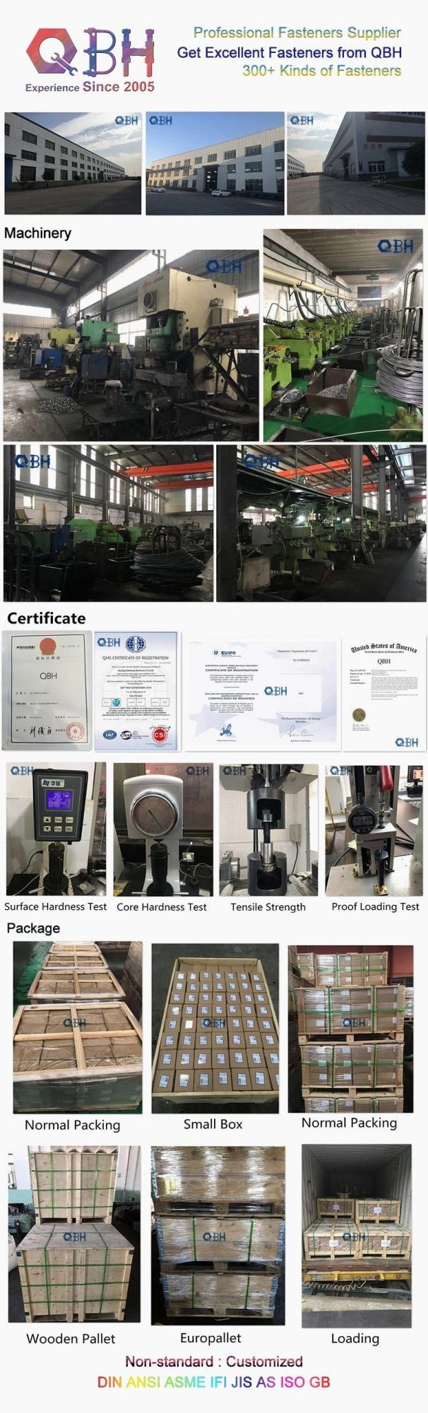 Qbh Customized Standard Non-Standard Plain Black Yellow Blue Zinc Nickle Plated HDG Hot DIP Galvanizing Dacromet Geomet Carbon Stainless Steel Screw/Bolt/Nuts