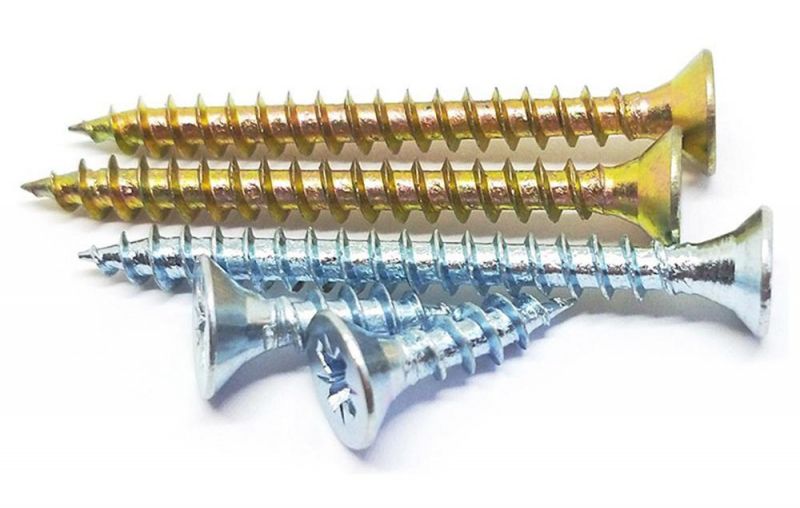 Carbon Steel Double Countersunk Head Yellow/Bule Zinc Plating Cross Drive Pz Chipboard Screws