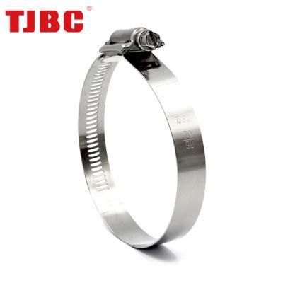 15.8mm Bandwidth Adjustable Perforated Worm Drive American Heavy Duty 304ss Stainless Steel Hose Clamp for Main Engine Plants, 70-92mm