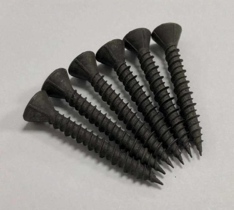 Phil & Square Flat Head Particle Board Screw with Nibs Black Phosphated