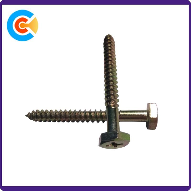 Carbon Steel M6 X 60 Hexagon Head Cross Slot Screw Outside Hexagonal Wood Screws