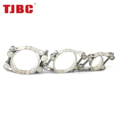Galvanized Iron Heavy Duty Double Bolts and Double Bands Super Hose Tube Clamp for Heavy-Duty Car, 220-230mm