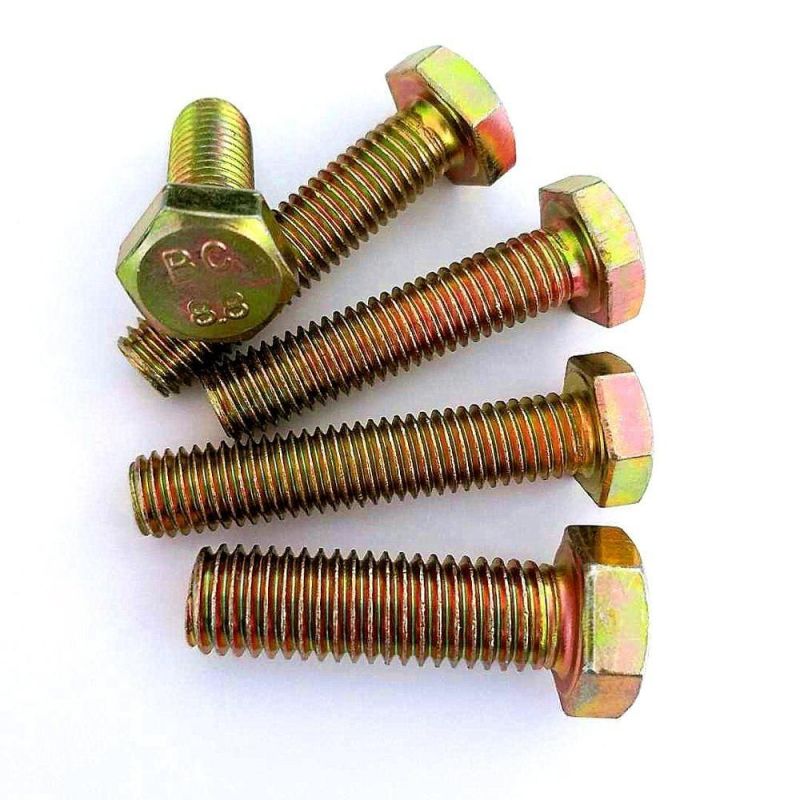 DIN933 Hex Head Bolt Full Thread with Nut and Washer Yellow Zinc Plated Gr4.8