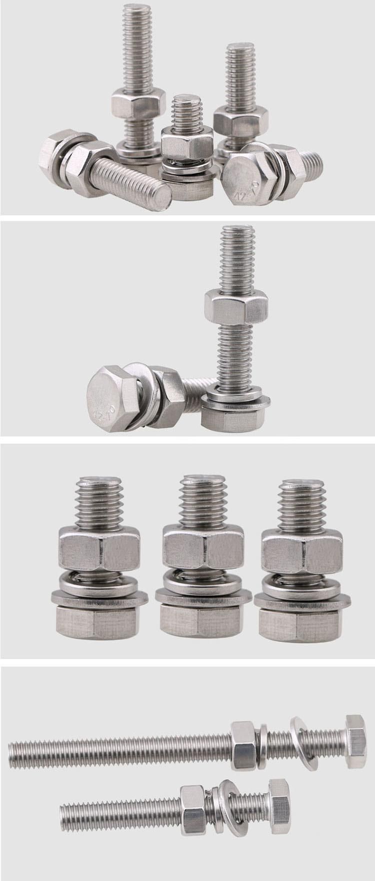 Hexagon Head Bolt + 1 Nut + 2 Washers 304 A2-70 Bolt