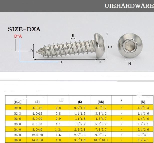 Stainless Steel Self Tapping Screw Pan Head Hex Socket Drives Screw 4.2X25