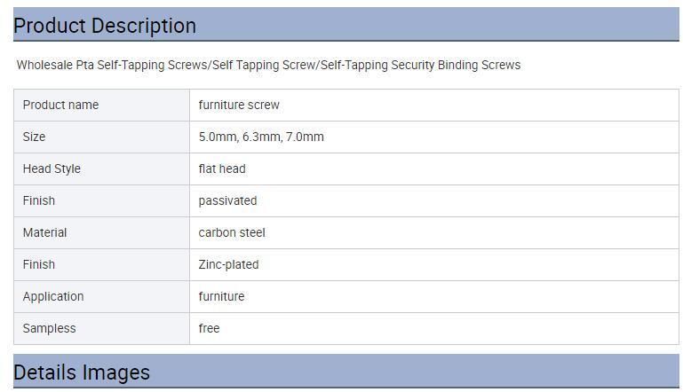 Wholesale Pta Self-Tapping Screws/Self Tapping Screw/Self-Tapping Security Binding Screws