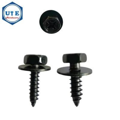 Hex Indent Phillips Drives of Self Tapping Screw with Flat Washer Combination Screw of Black Zinc Plated of St5.0X19