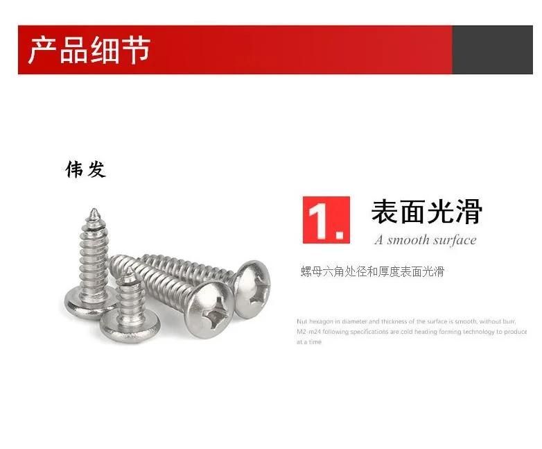 M5mm 304 Stainless Steel Pan Head Cross Tapping Screw Half Round Head Tapping Screw GB845 St4.8