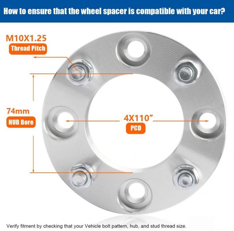 4X110 ATV Wheel Spacers with 1.5 Inch 74mm Hub Bore 10X1.25 Studs