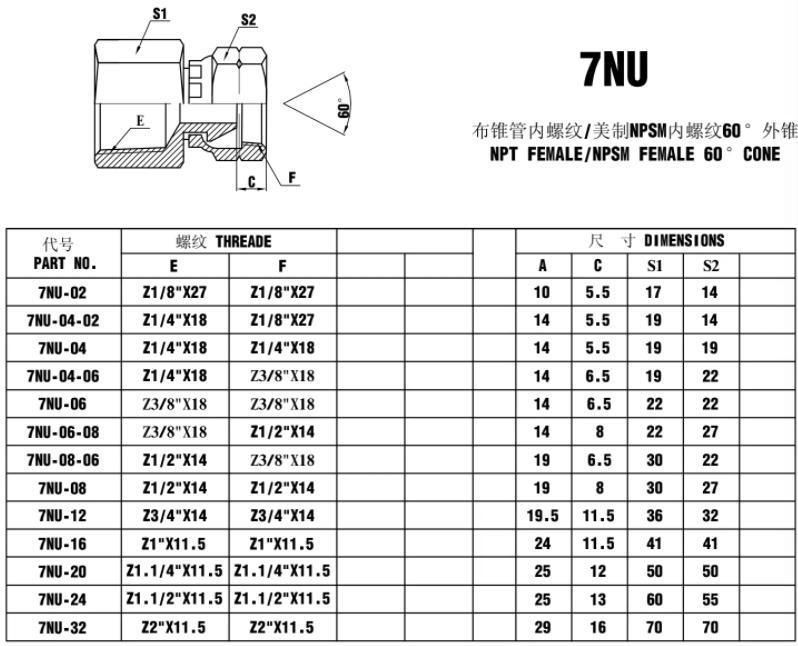 Female 60° Cone Hydraulic System Components Hydraulic Hose Fittings