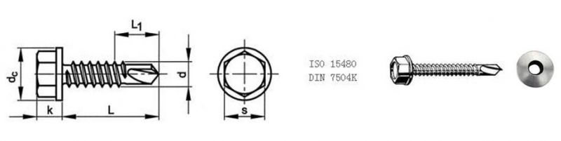 Stainless Steel DIN7504-K Hex Head Washer Self-Drilling Screw with Black EPDM Bond Washer/Self Tapping Roofing Screw